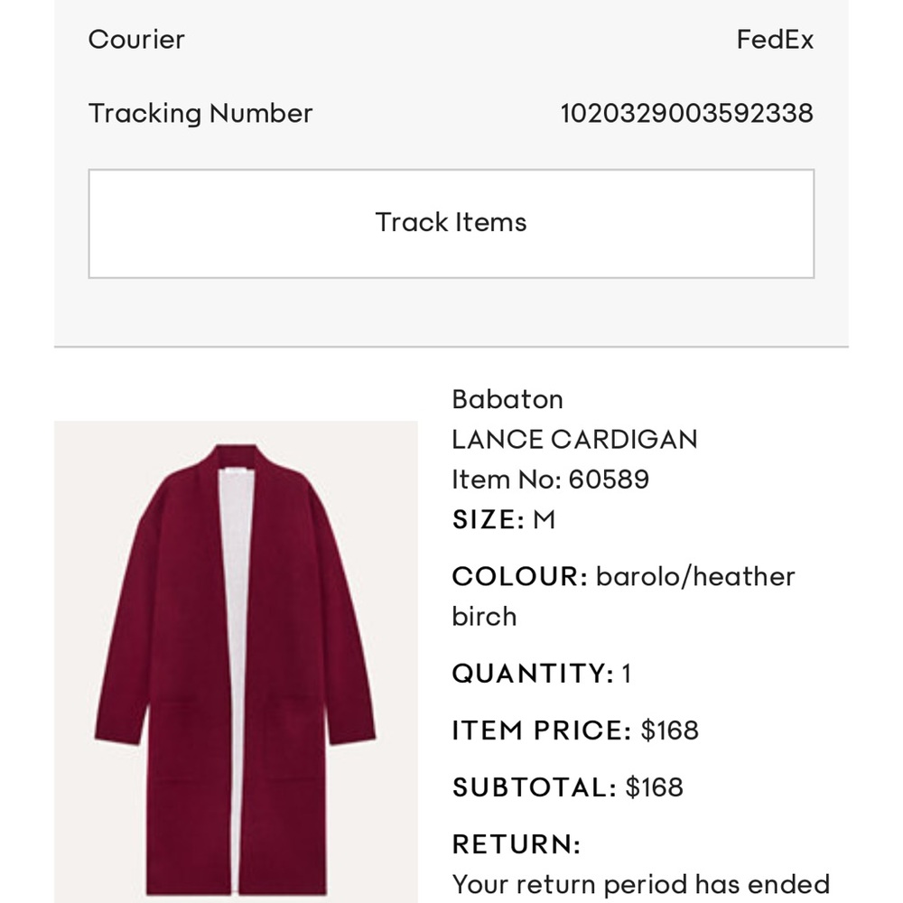Babaton Lance Cardigan M